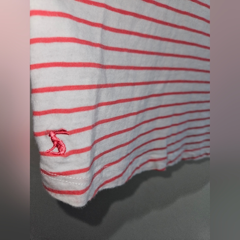 Joules Floral Stripe Short Sleeve Shirt Top Blouse Pink White Blue Women's 14 - Picture 9 of 12